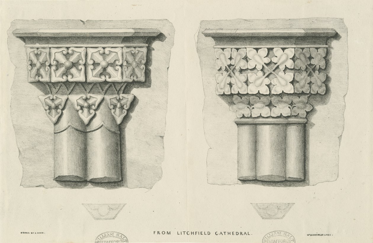 Interior de la Catedral de Lichfield - Follaje Tallado (litografía, s/f [?siglo XIX]) de School English