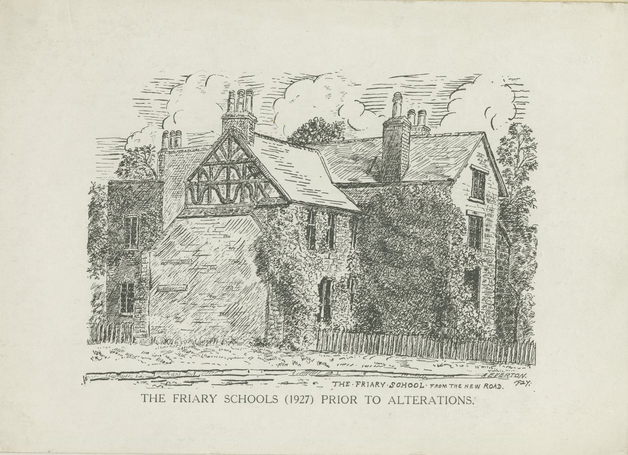 Lichfield - Escuelas del Friary: grabado en línea de School English