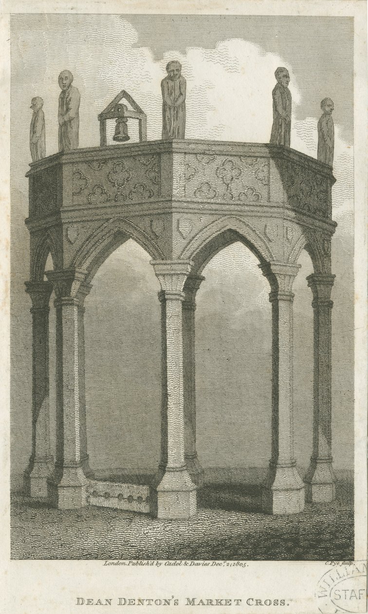 Lichfield - Plaza del Mercado: grabado, nd [c 1805] de School English