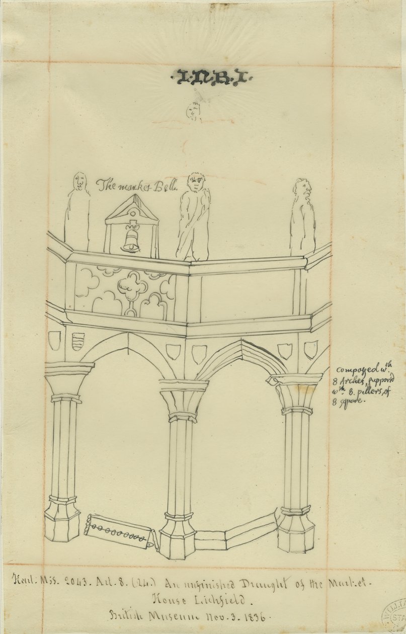 Lichfield - Plaza del Mercado: calco, 3 Nov 1836 de School English