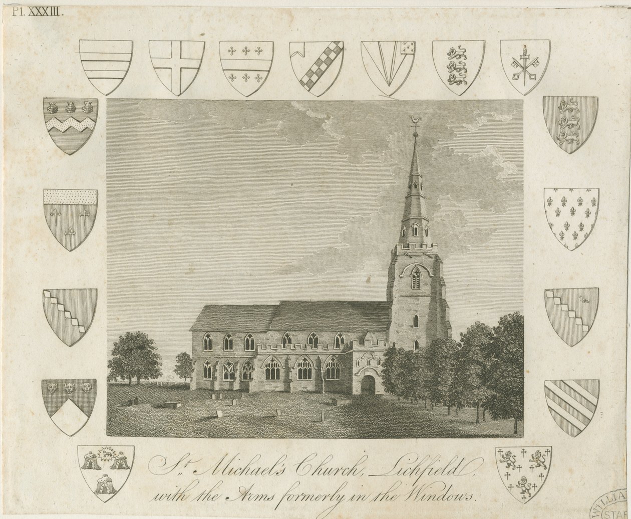 Lichfield - Iglesia de San Miguel: grabado, nd [?finales del siglo XVIII] de School English