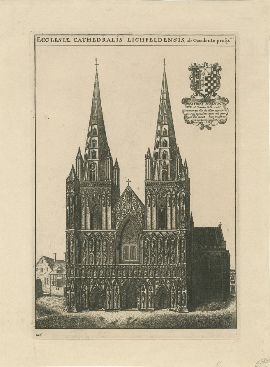 Catedral de Lichfield - Fachada Oeste: grabado de School English