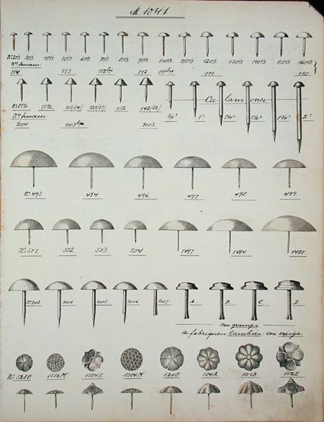 Clavos, tachuelas y alfileres, de un catálogo comercial de bienes y accesorios domésticos, c.1890-1910 de School English