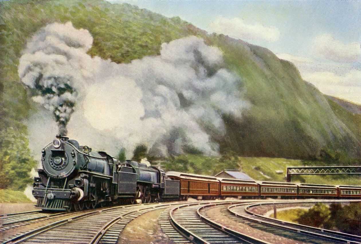Expreso de Nueva York a Chicago, de "The Wonder Book of Railways" de Harry Golding (impresión) de School English