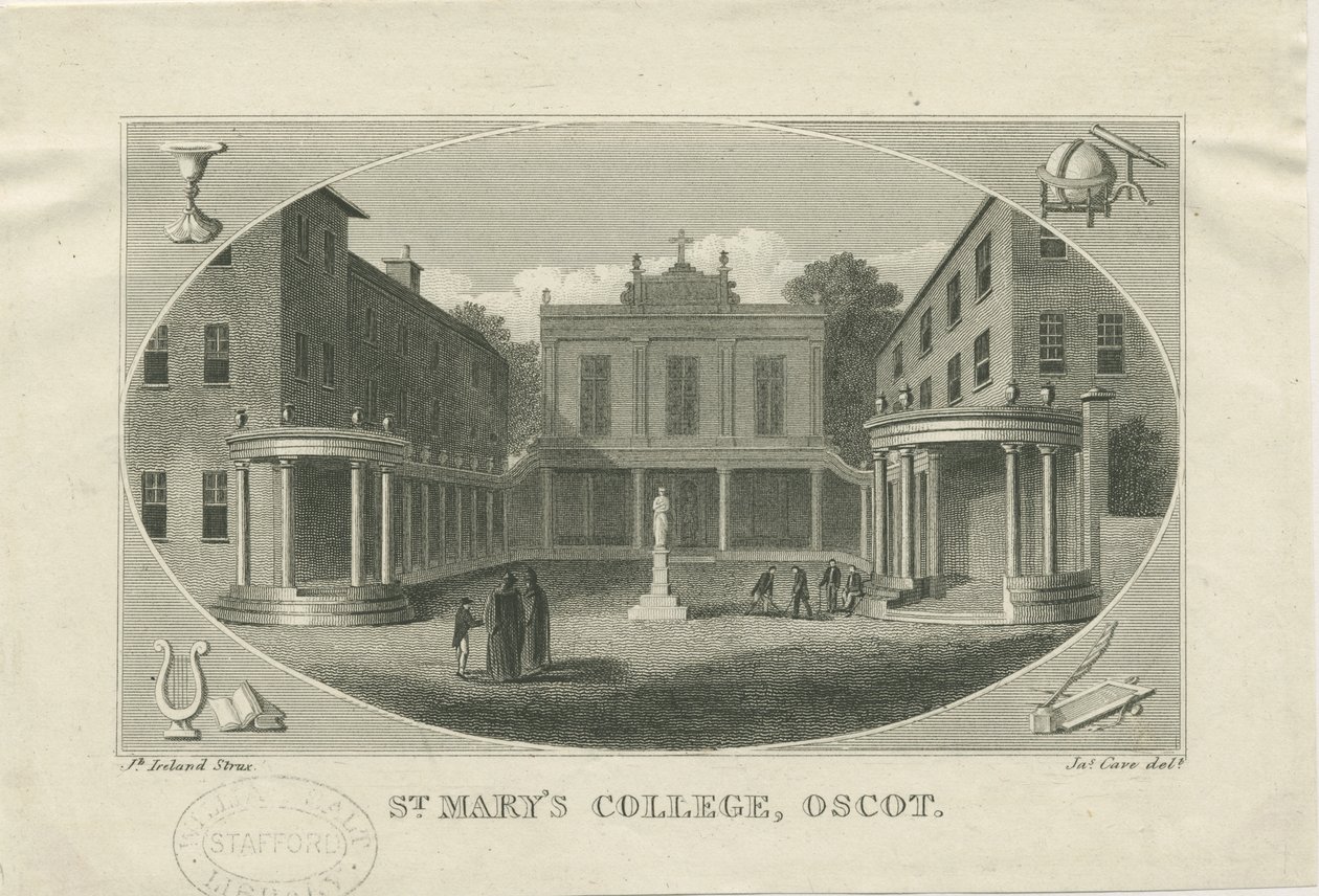 Oscott - Colegio de Santa María: grabado en acero, nd [?siglo XIX] de School English