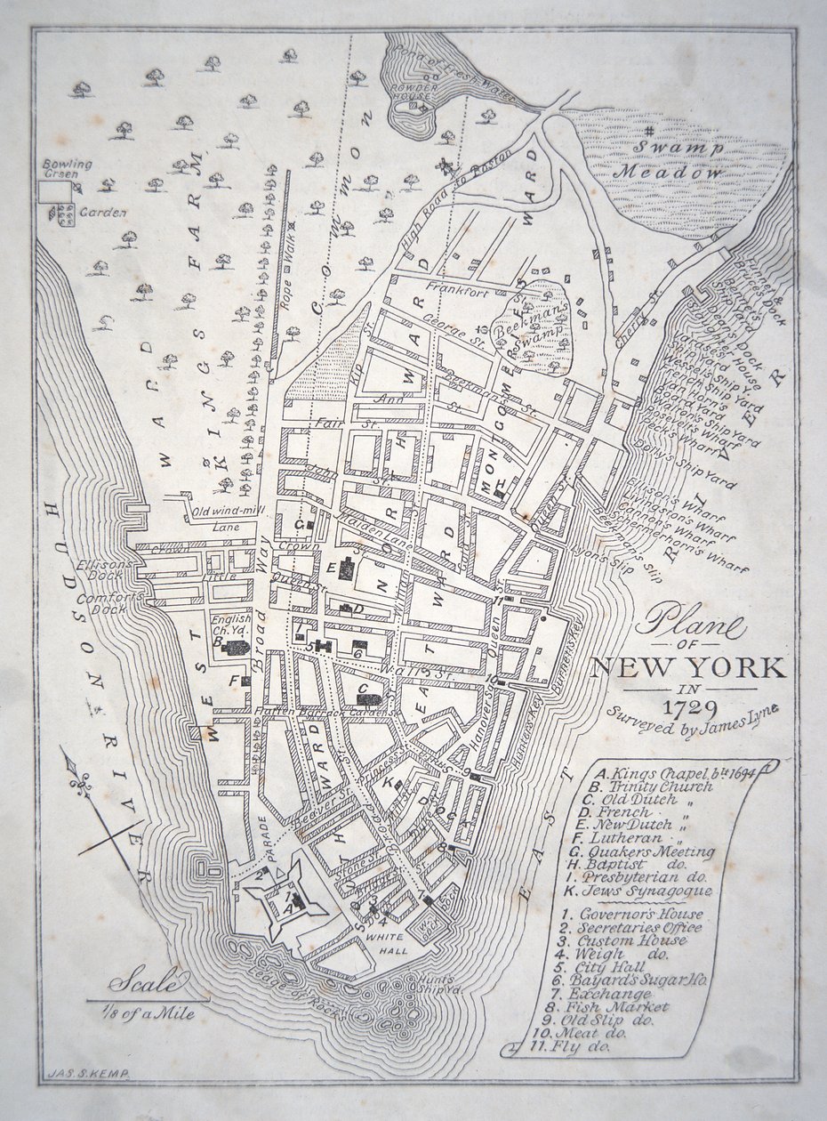 Plano de Nueva York en 1729 de School English