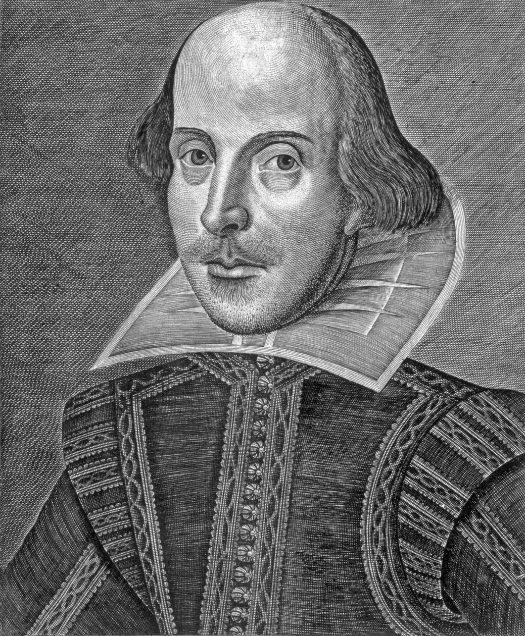 Retrato de William Shakespeare, grabado por Martin Droeshout (c.1560-c.1642) de School English