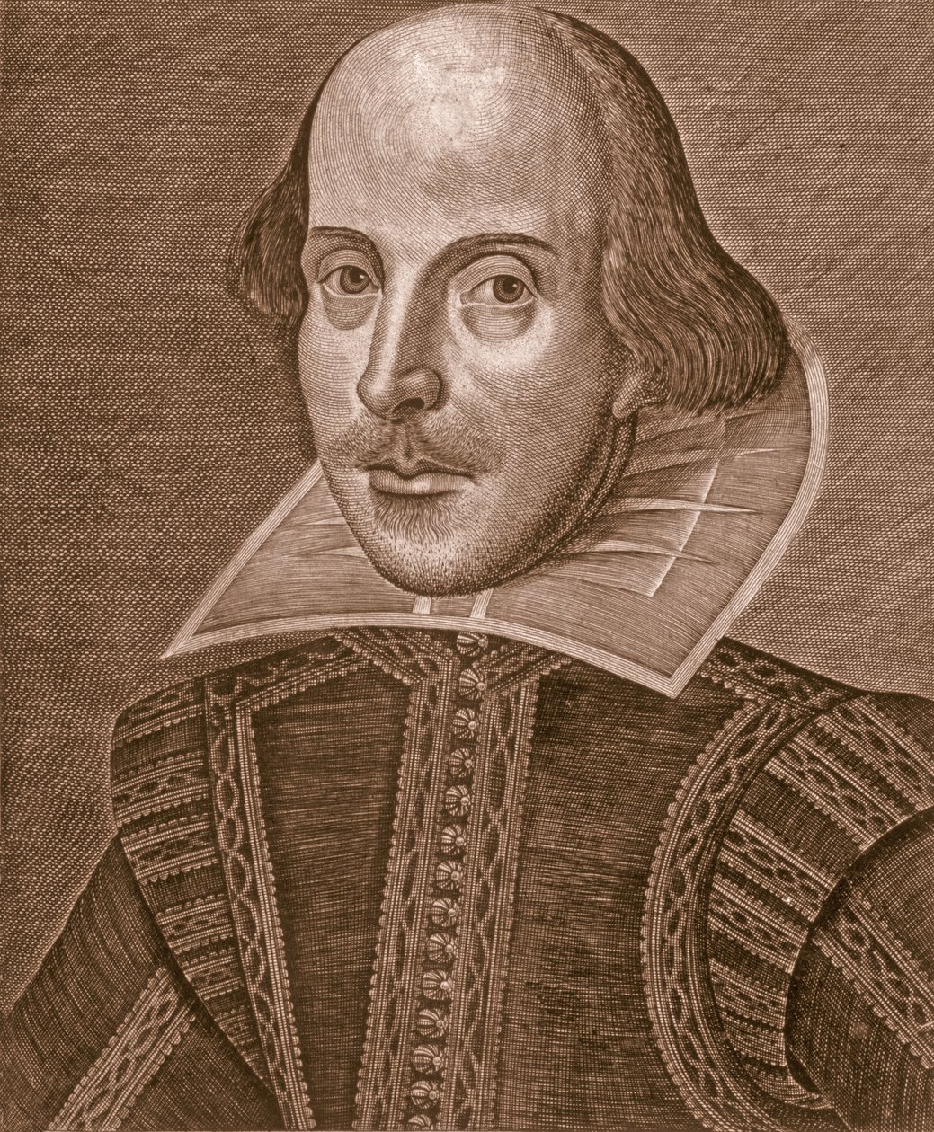 Retrato de William Shakespeare, grabado por Martin Droeshout de School English