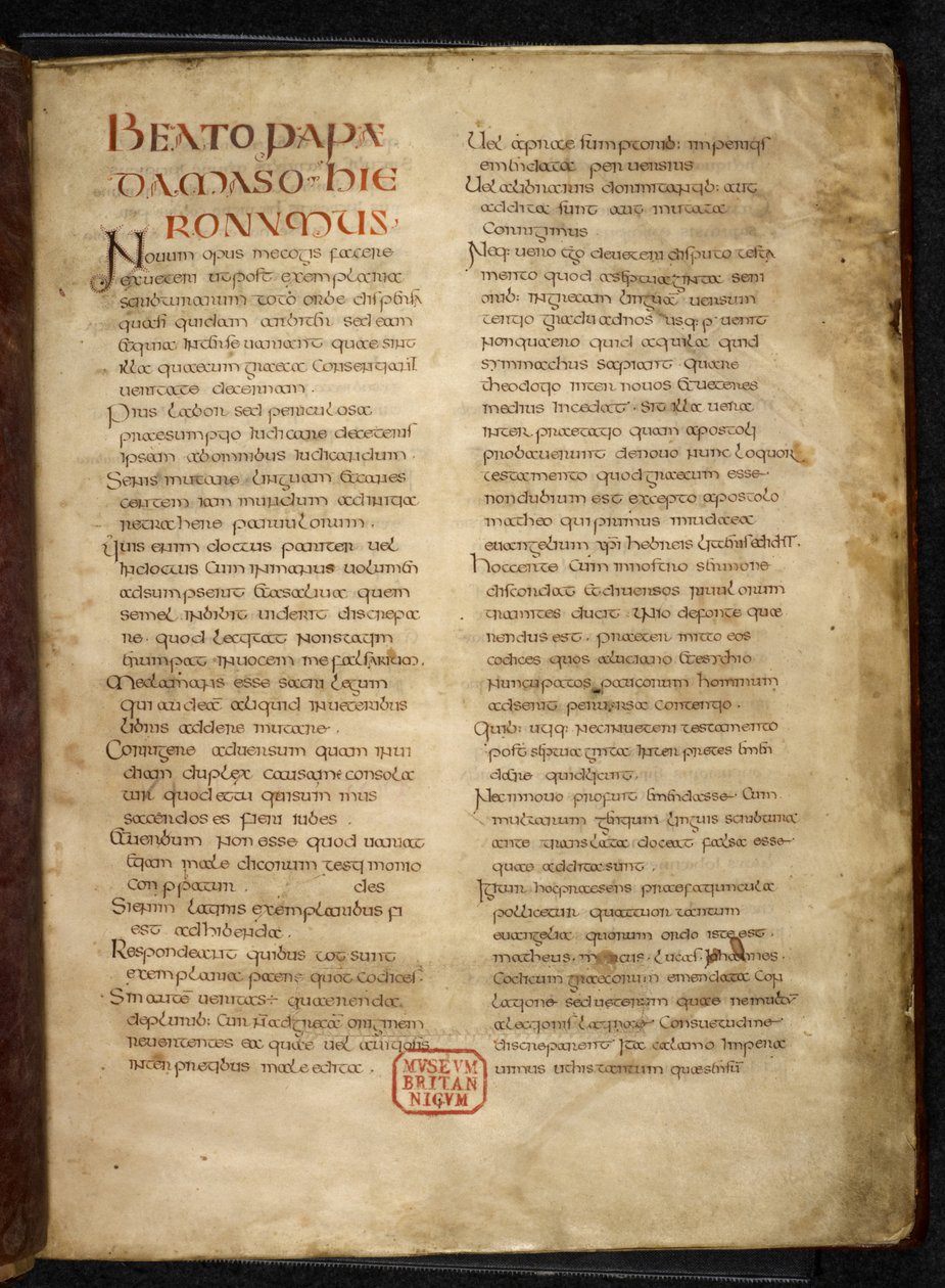 Royal MS Q E VI f.2r Página de los Evangelios (la 