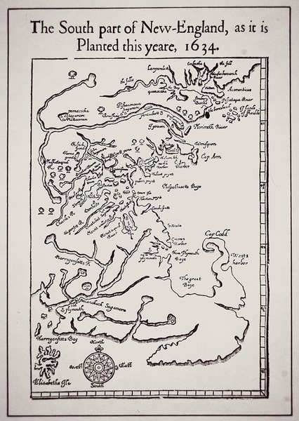 Parte sur de Nueva Inglaterra como está plantada este año 1634 de School English