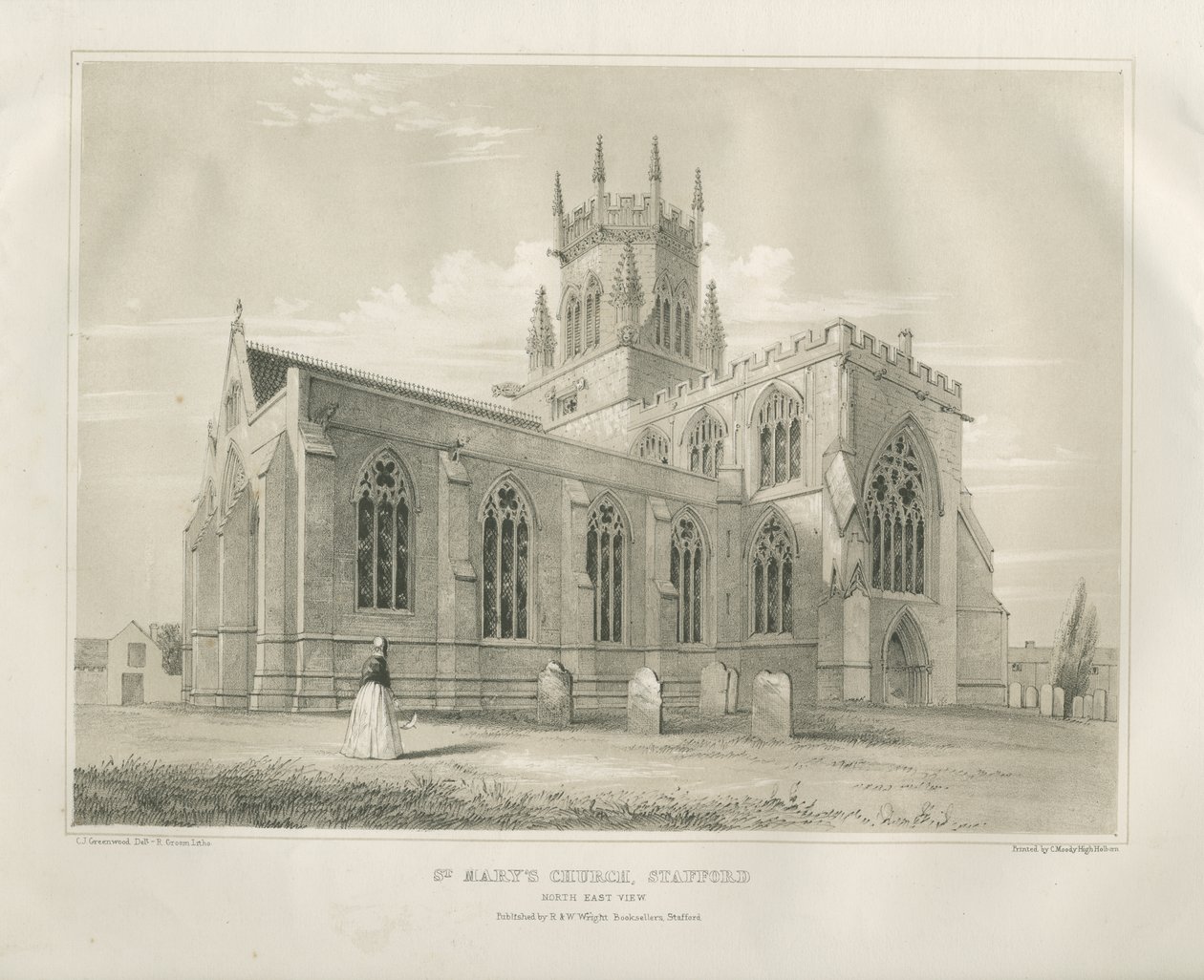 Stafford - Iglesia de Santa María: litografía tintada de School English
