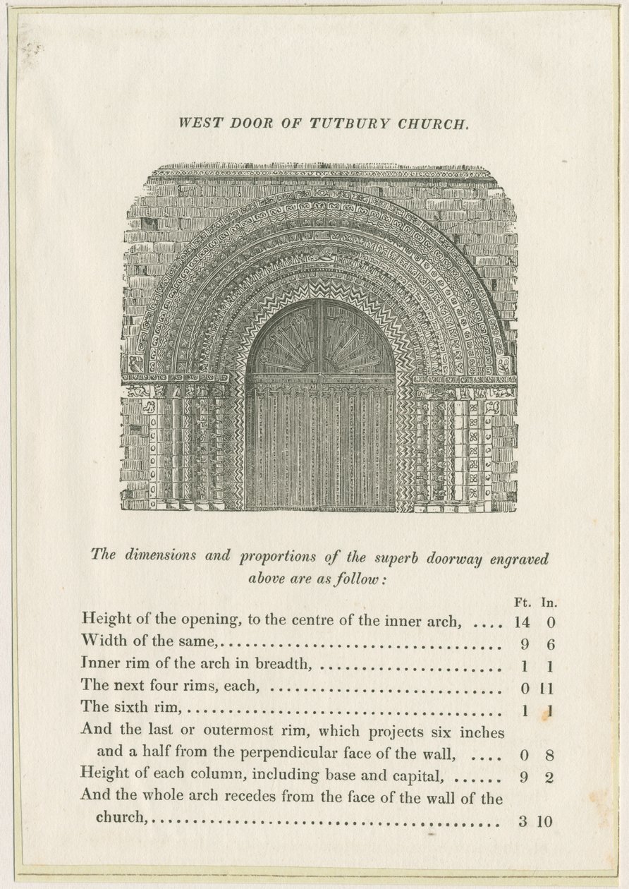 Iglesia del Priorato de Tutbury: Puerta Oeste: grabado, nd [c 1832] de School English