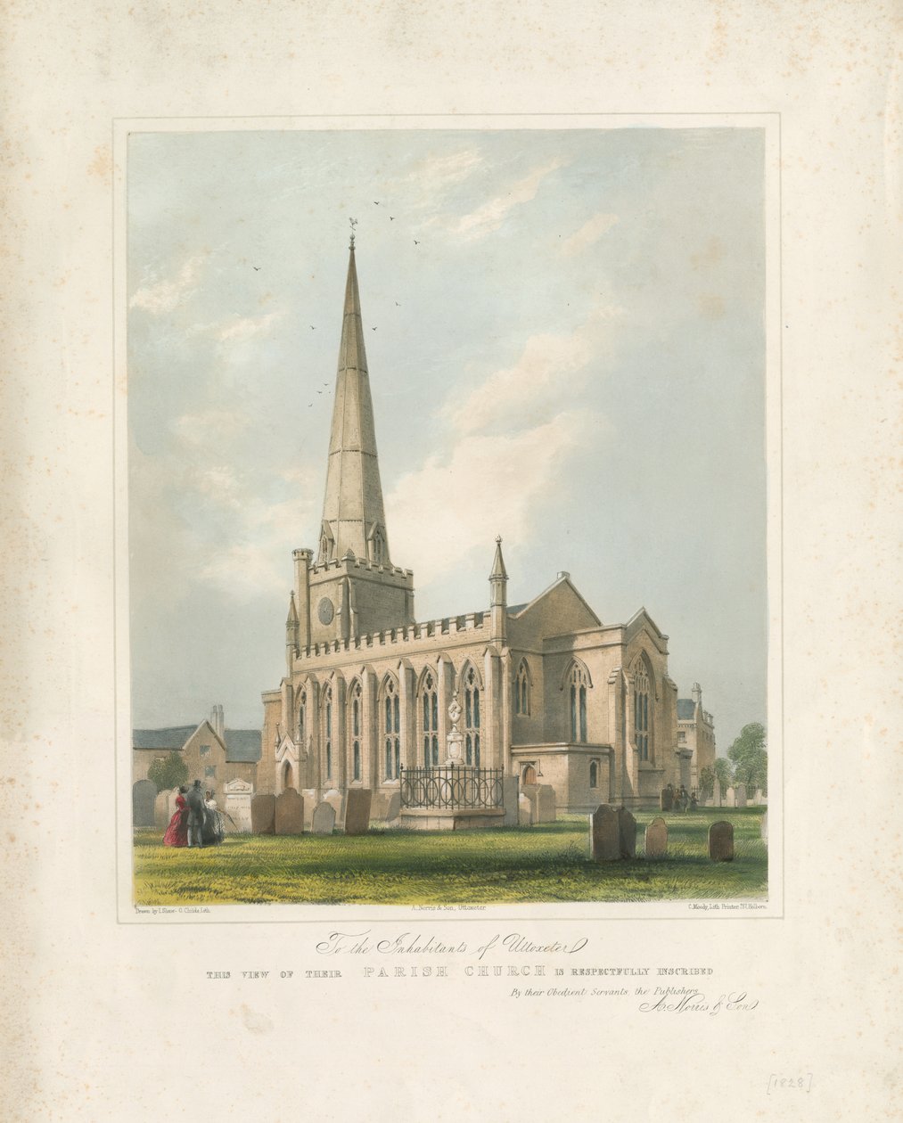 Iglesia de Uttoxeter [Nueva]: litografía pintada, nd [c 1828] de School English