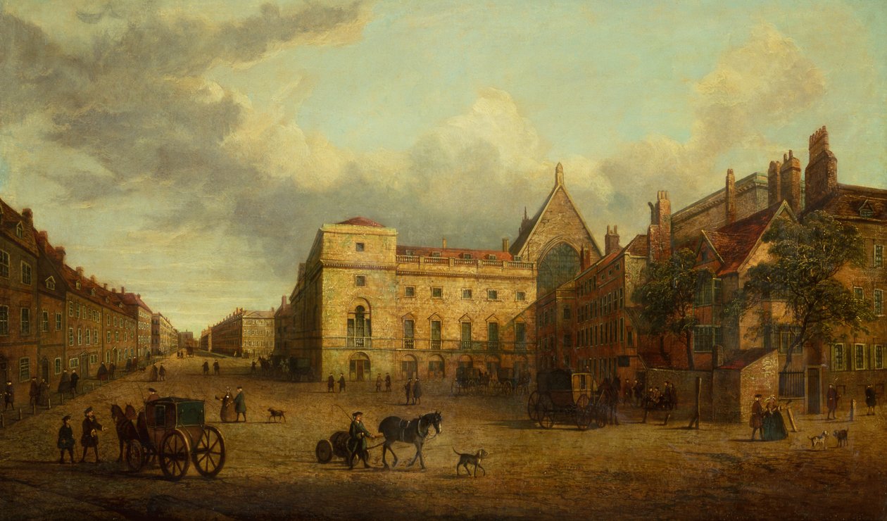 Vista de Whitehall con Old Palace Yard (aceite) de School English