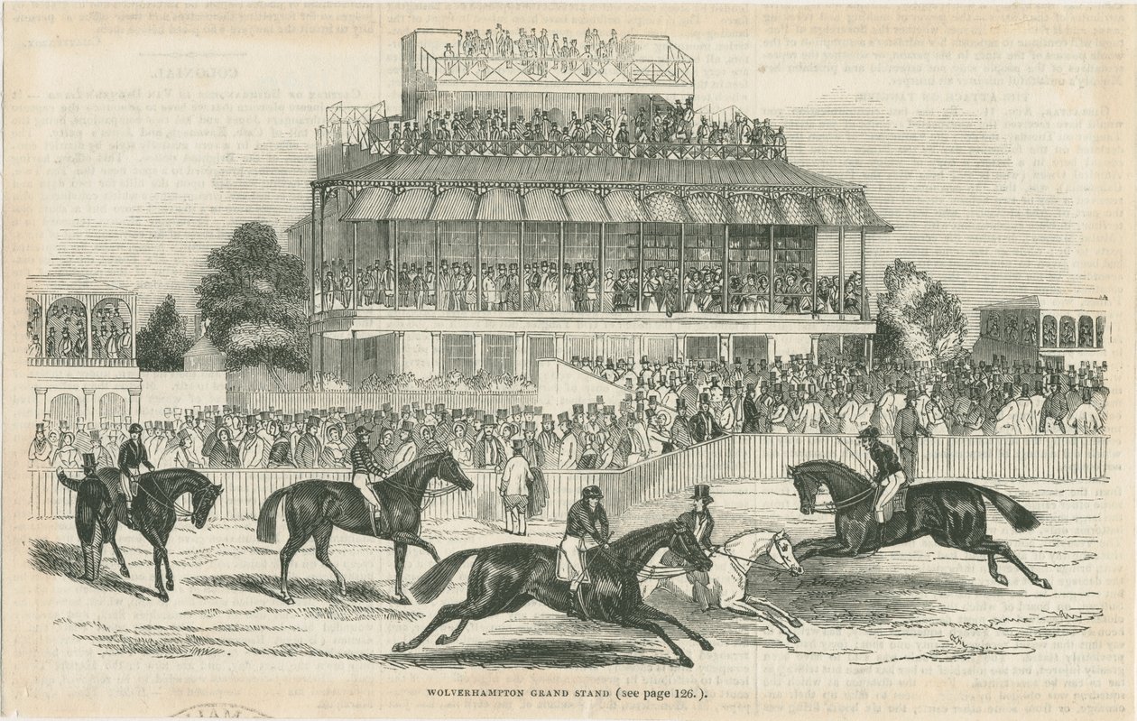 Wolverhampton - Grand Stand: grabado en madera, nd [c.1844] de School English