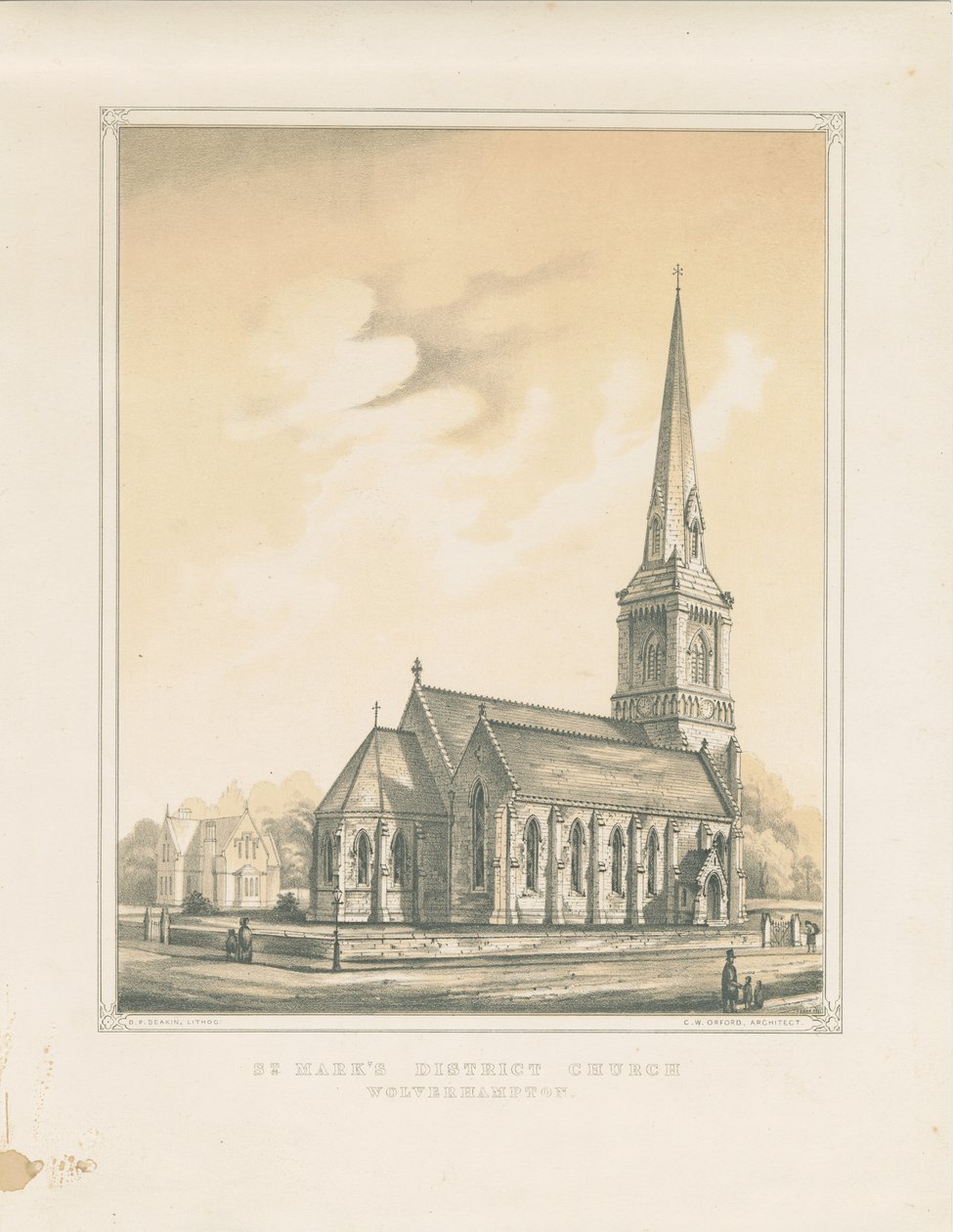 Wolverhampton - Iglesia del Distrito de San Marcos: litografía tintada, nd [?mediados del siglo XIX] de School English