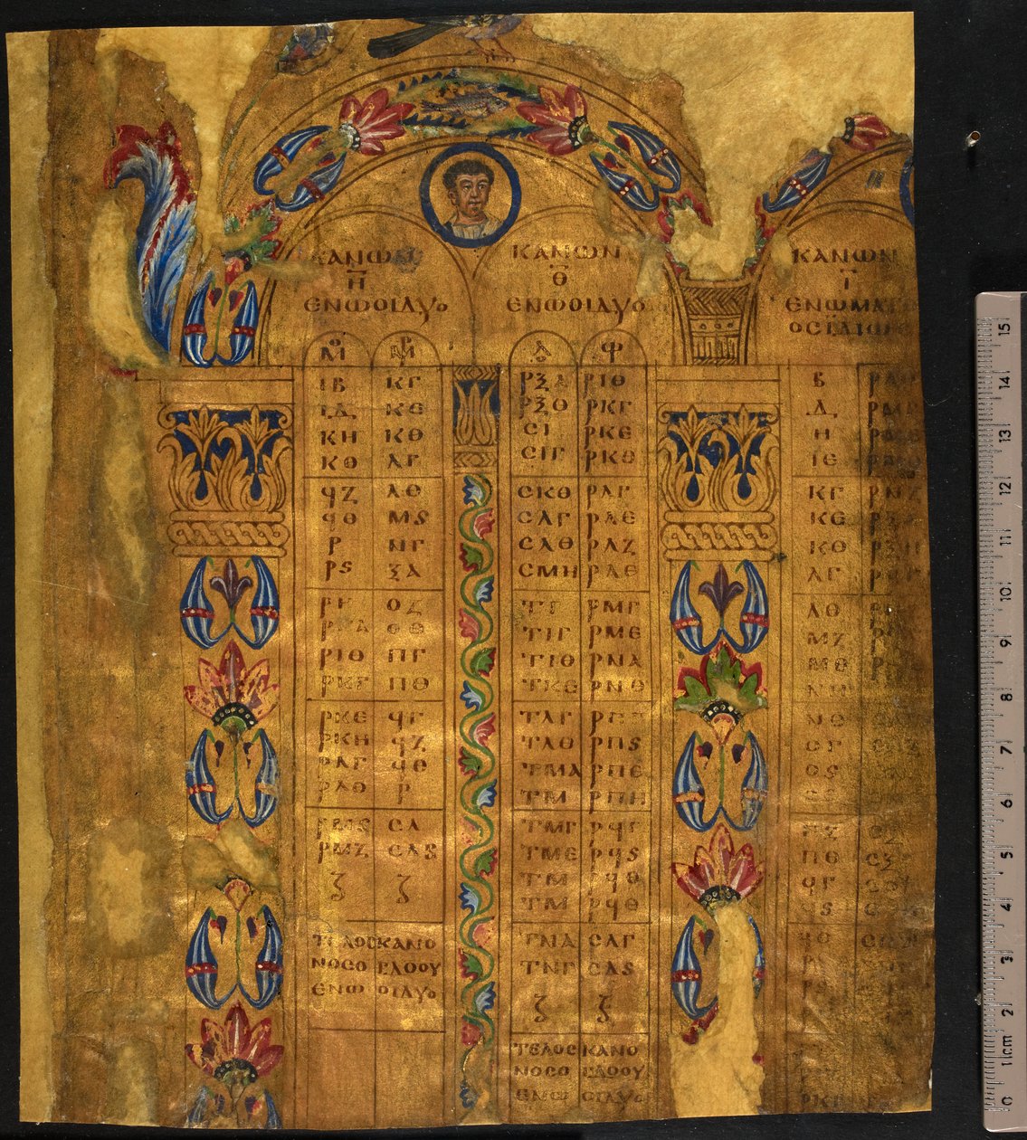 Tablas canónicas, siglos VI-VII, Add MS 5111, f.11r (pluma y tinta con pan de oro sobre pergamino) de School European