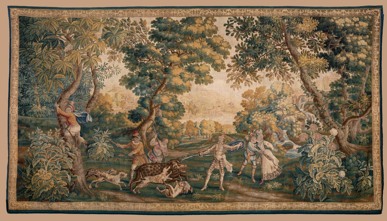 Escena de caza, Origen Oudenaarde (tapiz) de School Flemish