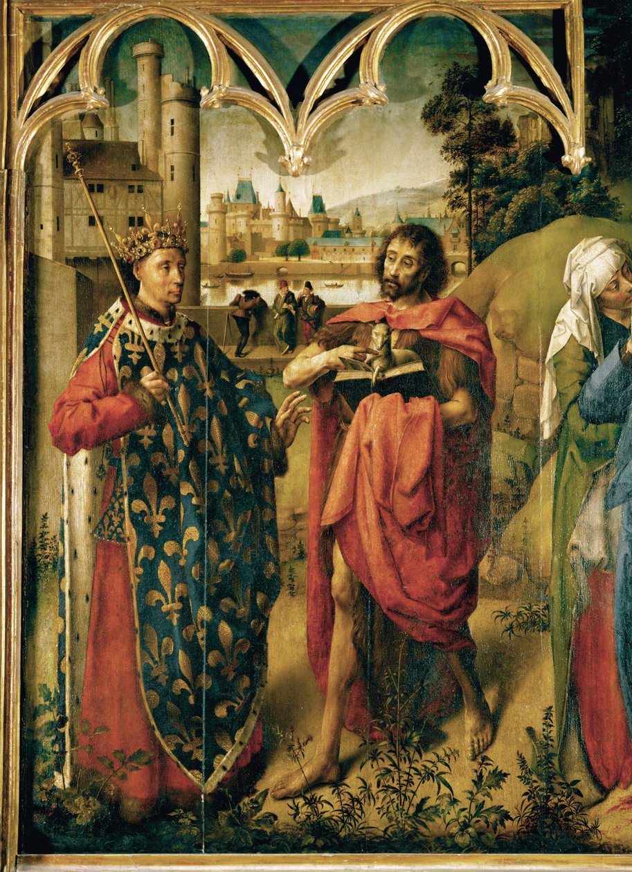 Luis IX, El Santo con San Juan Bautista ... de School Flemish