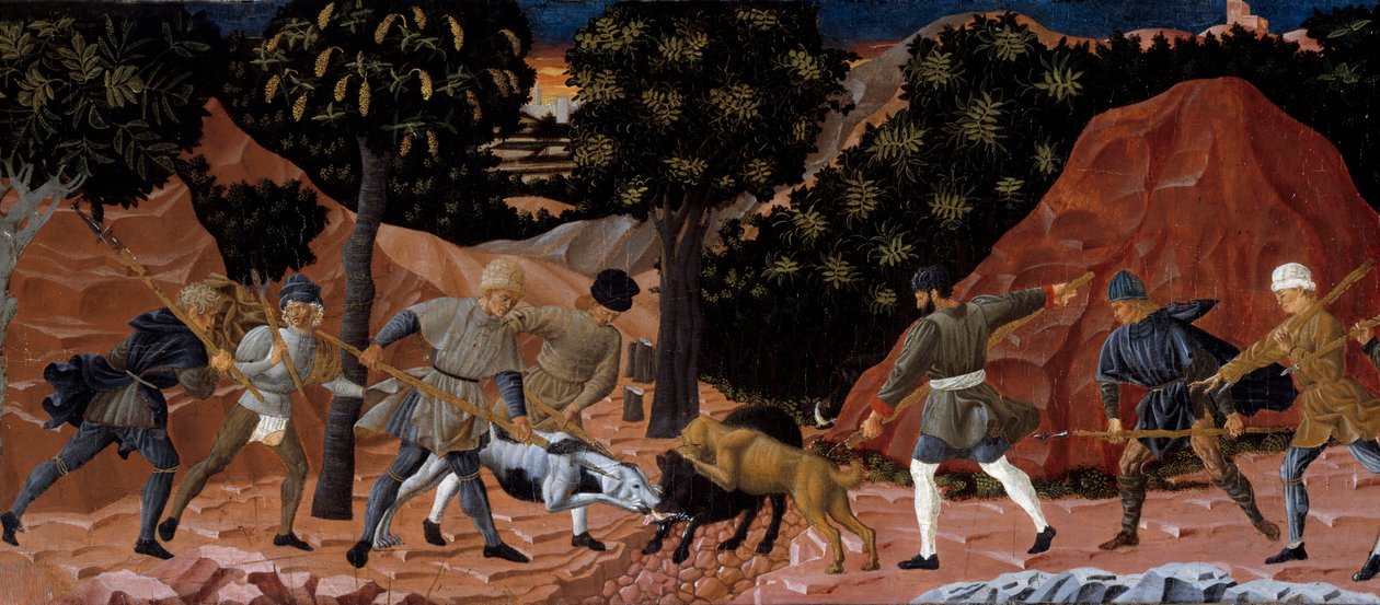 Escena de caza de jabalí. (detalle) de School Florentine