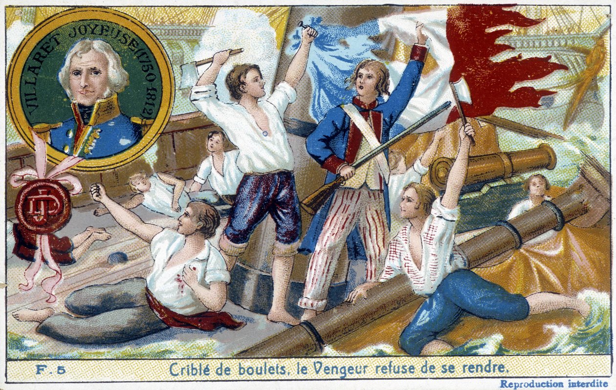 Almirante Villaret (1750-1812), un representante en el medallón, entregó la batalla naval de Ouessant a los ingleses Howe en 1794. de School French