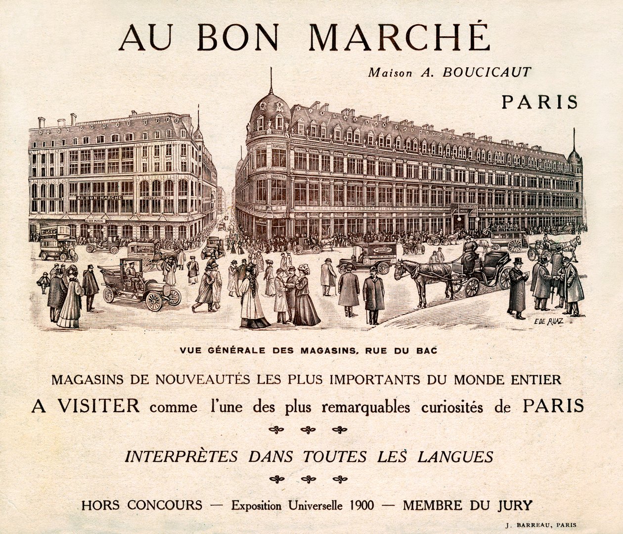 Anuncio de "Au Bon Marche" en Rue du Bad, París (impresión) de School French