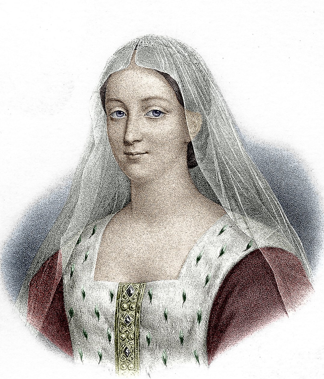 Agnes Sorel, amante del rey francés Carlos VII (grabado en color) de School French