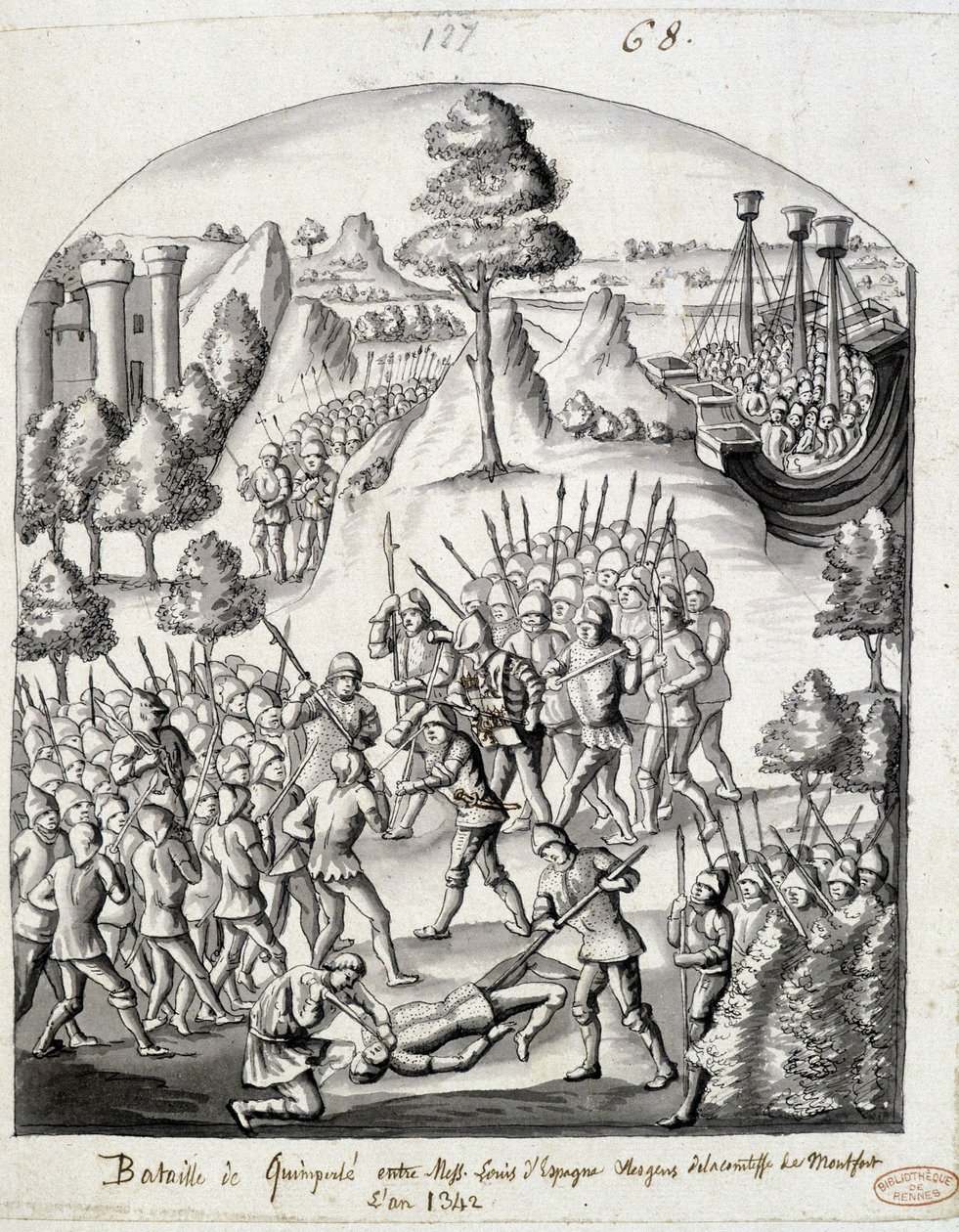 Batalla de Quimperlé entre Messire Louis de España y el pueblo de la Condesa de Montfort de School French
