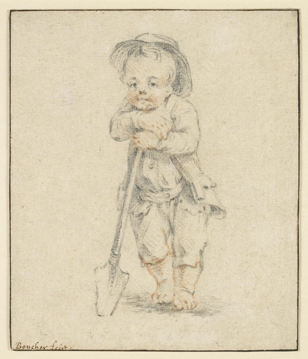 Niño apoyado en una pala de School French