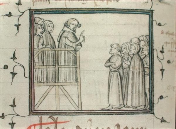 Carlos V (1338-80) el Sabio predicando en Les Halles, París, en 1364 de School French