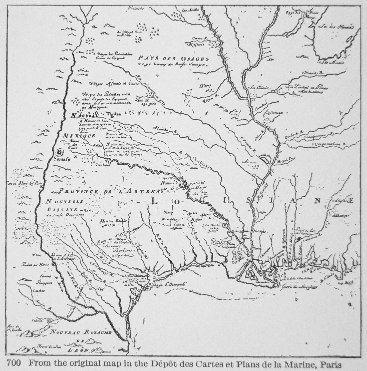 América colonial: mapa de Luisiana, Nueva Francia de School French