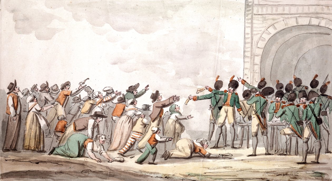 Reparto de asignaciones, Revolución Francesa (grabado en color) de School French
