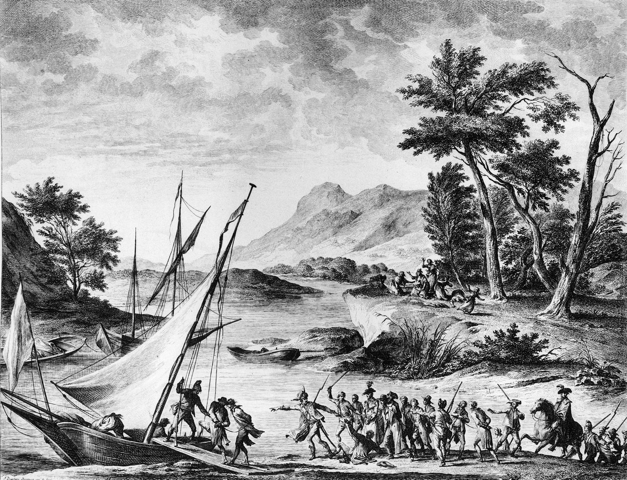 Revolución francesa: arresto de los embajadores franceses Charles Louis Huguet de Semonville y Hugues Bernard Maret en Novate el 25 de julio de 1793. Grabado y dibujo de Duplessi-Bertaux de School French