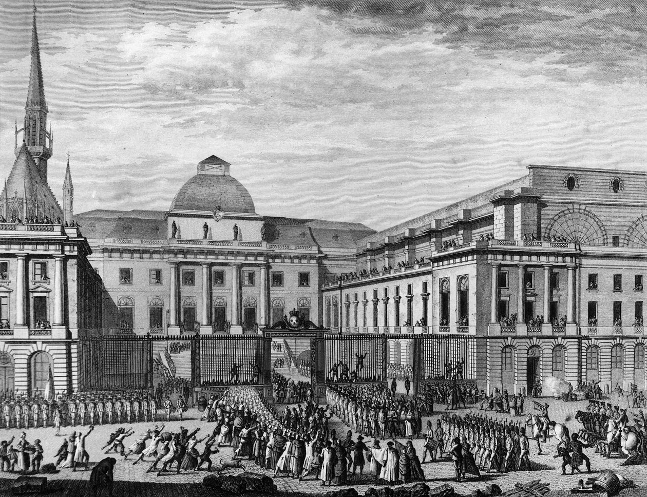 Revolución Francesa: Ayuntamiento de París, parlamento en noviembre de 1790 en la isla de la ciudad presidido por Jean Baptiste Gaspard Bochart de Saron. París, Biblioteca del Instituto de Historia de la Revolución de School French
