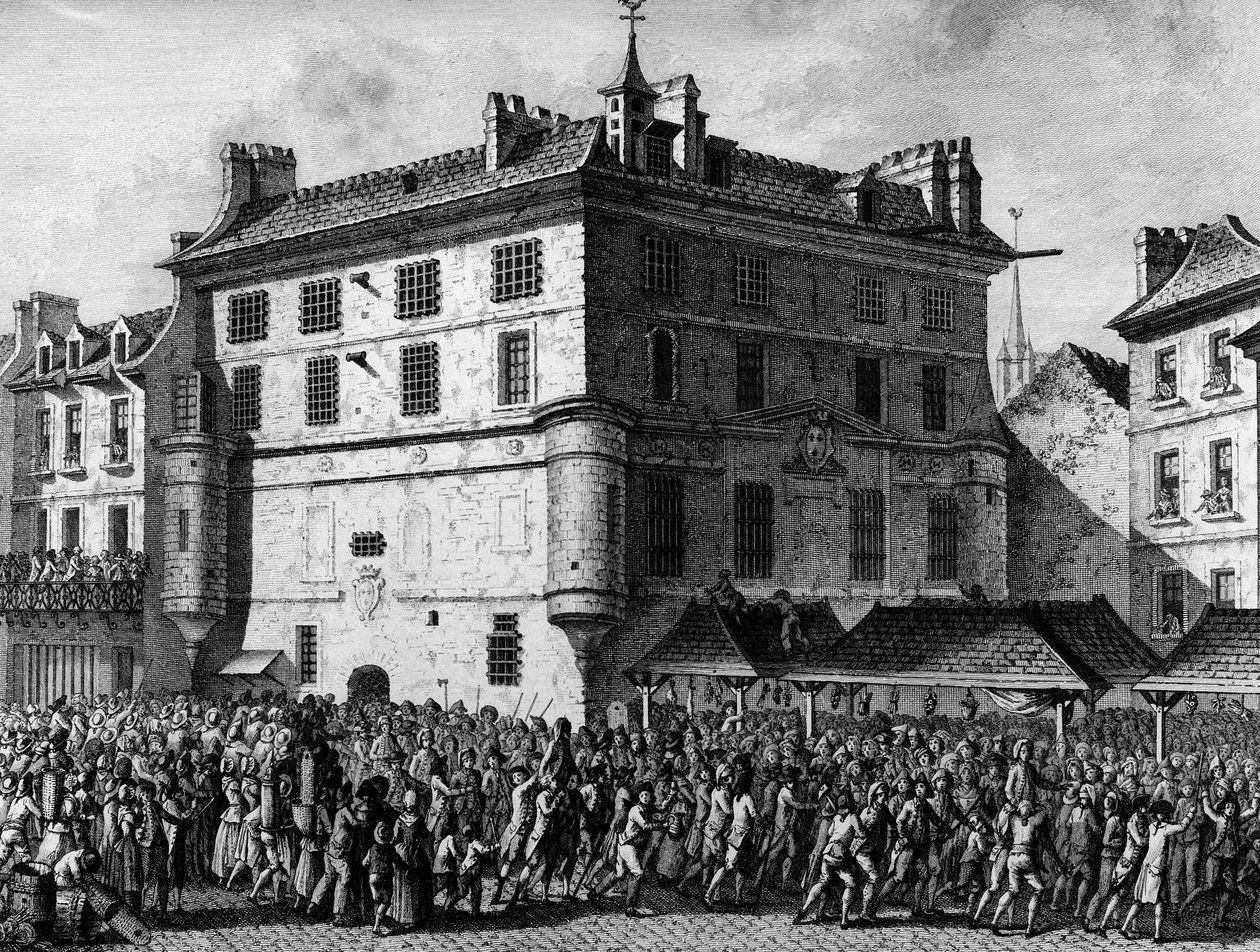 Revolución Francesa: El pueblo de los Guardias Franceses de la prisión de la Abadía de Saint Germain des Pres en París el 30 de junio de School French