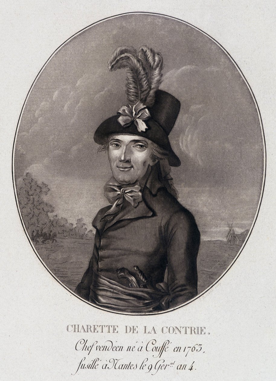 Retrato en medallón de François Athanase (François-Athanase) Charette de la Contrie, jefe de Vendée de School French