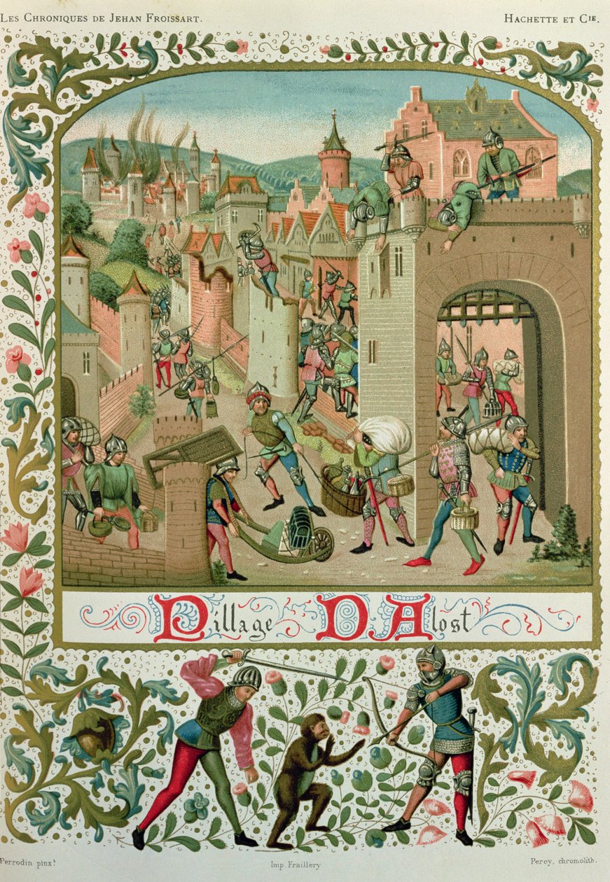 Saqueo de Aalst y Grammont por los habitantes de Gante en 1380, a partir de un manuscrito de "Chroniques", de Jean de Froissart (c.1337-c.1405) (edición facsímil) de School French