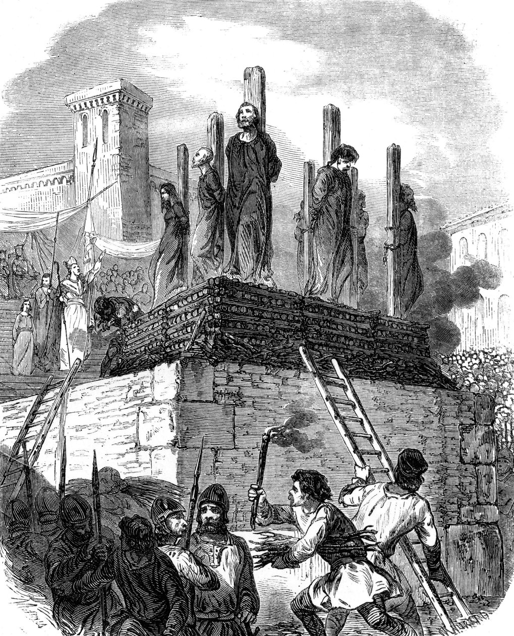 La Cruzada Albigense (grabado) de School French