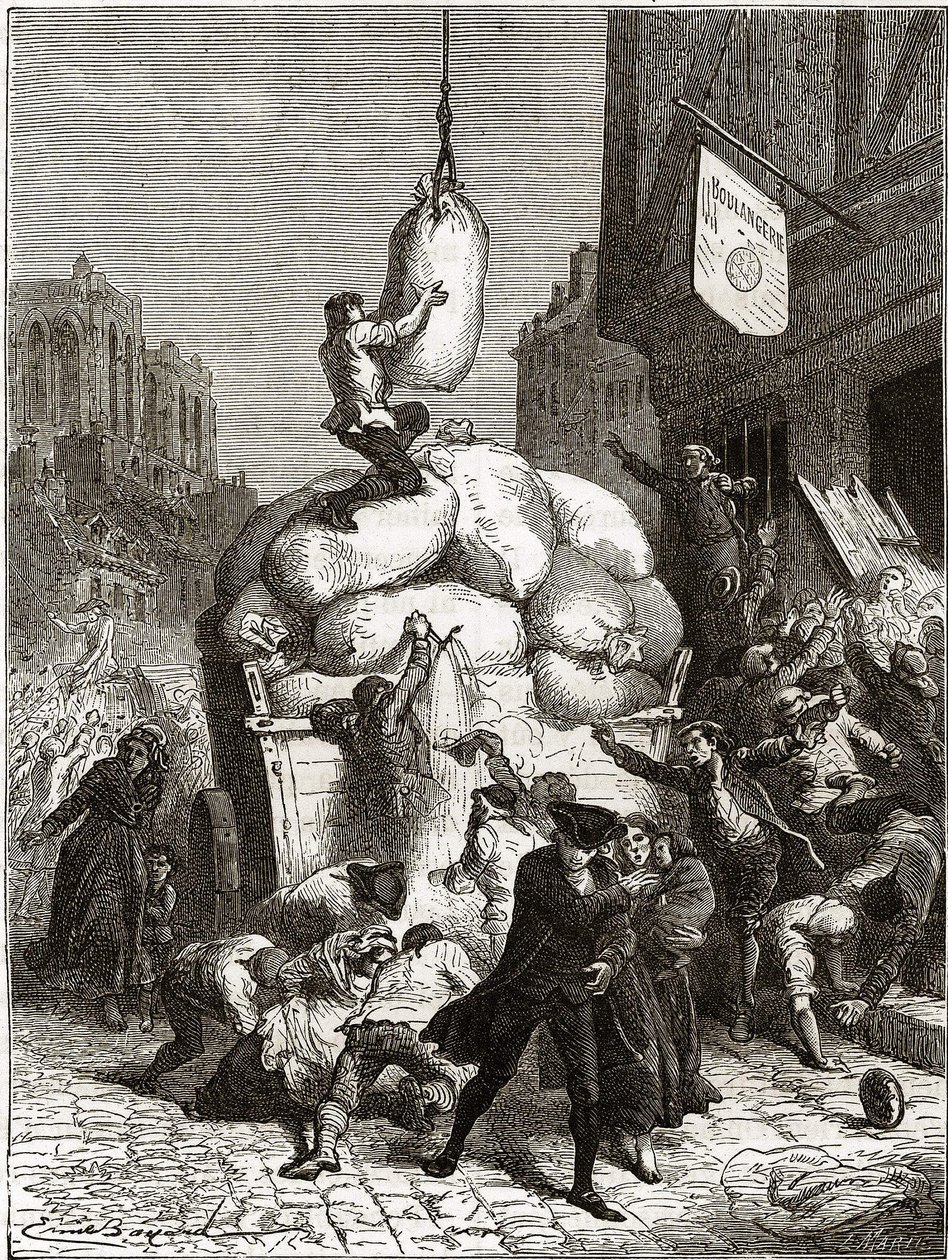 La Guerra de las Harinas: Saqueo de panaderías en París, alrededor de 1775 (primeros frutos de la Revolución Francesa) de School French