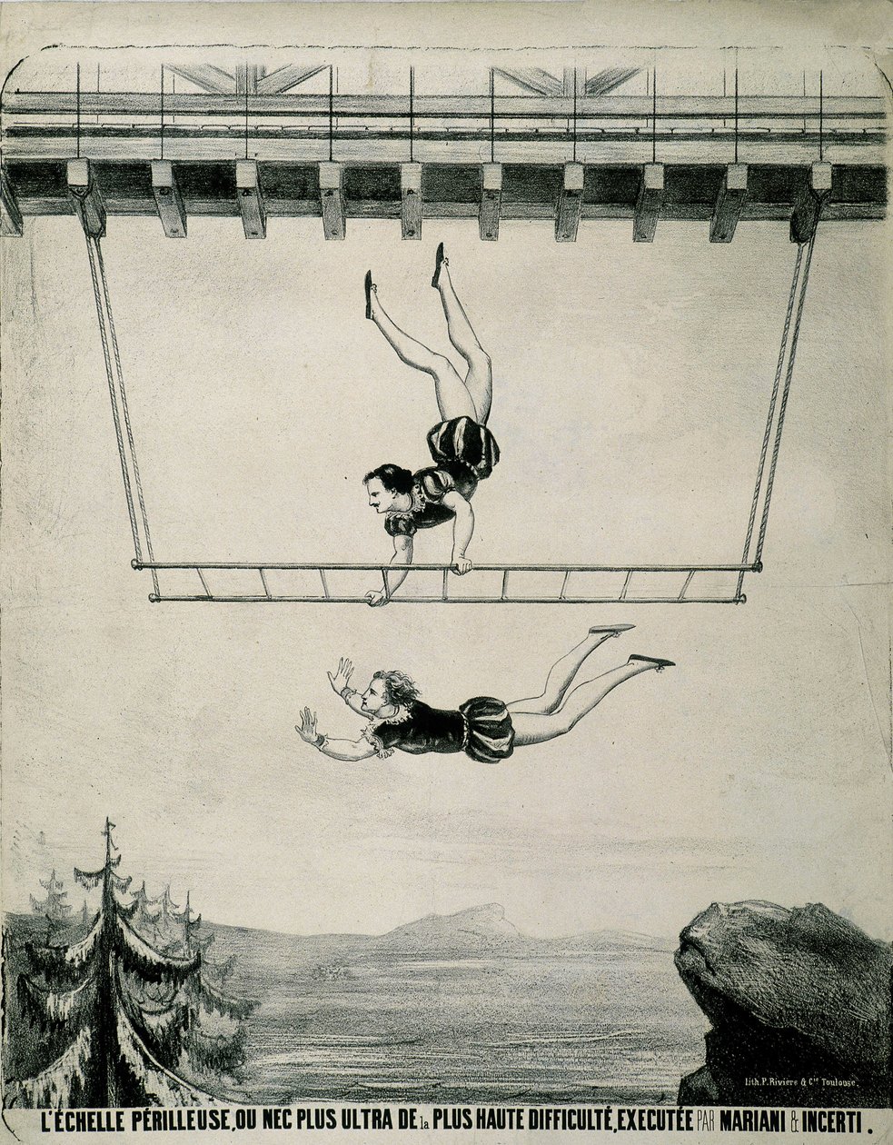 Trapecistas en la escalera peligrosa de School French