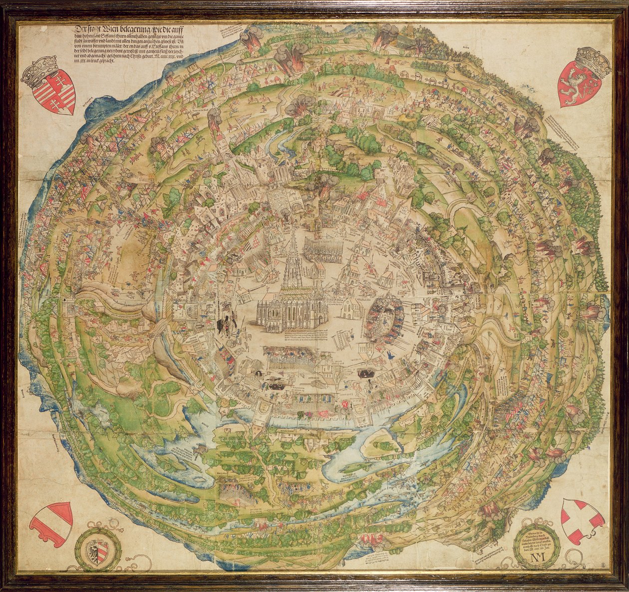 Mapa circular de Viena durante el asedio turco de School German