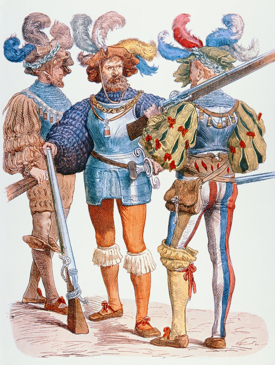 Soldados alemanes del siglo XVI, armados con mosquetes de mecha de School German