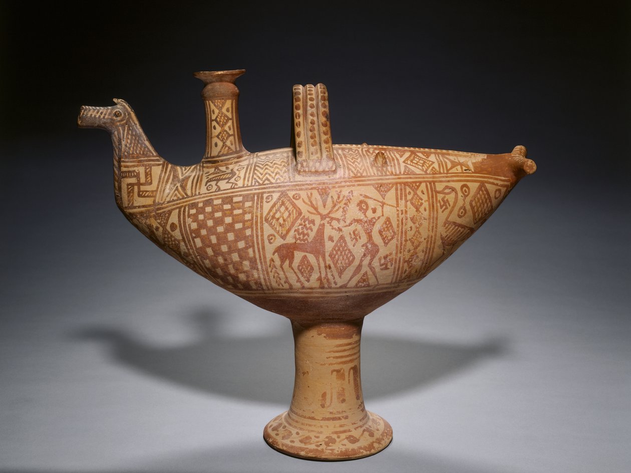 Pájaro geométrico Askos, c.700 a.C. (loza) de School Greek