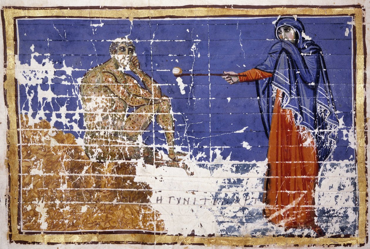 Job cubierto de heridas - Manuscrito griego del siglo X. Biblioteca Marciana, Venecia de School Greek