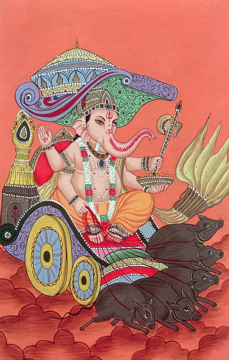 Ganesh, el dios elefante (gouache sobre papel) de School Indian
