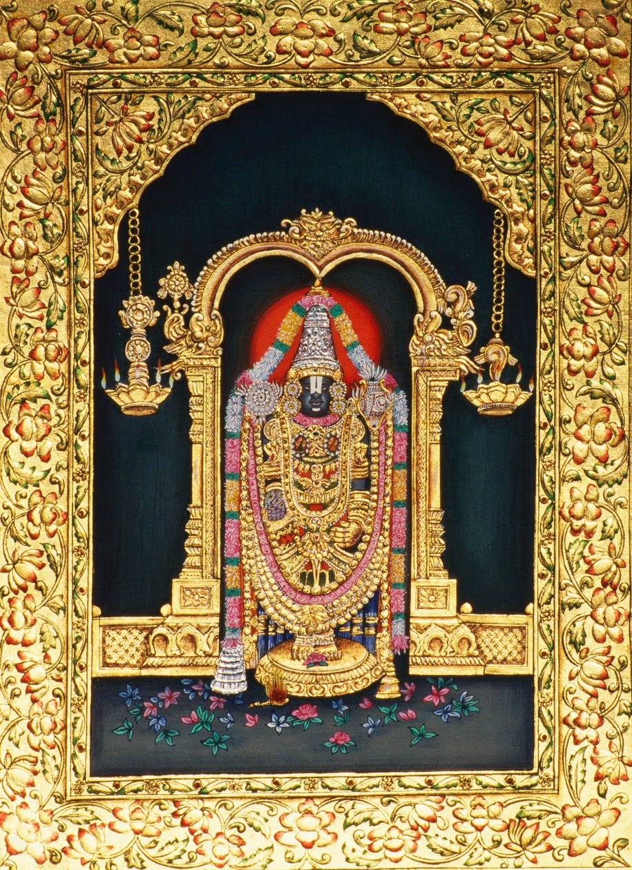 Dios Tirupati Balaji en Miniatura Panting sobre Papel con Relieve Dorado de School Indian