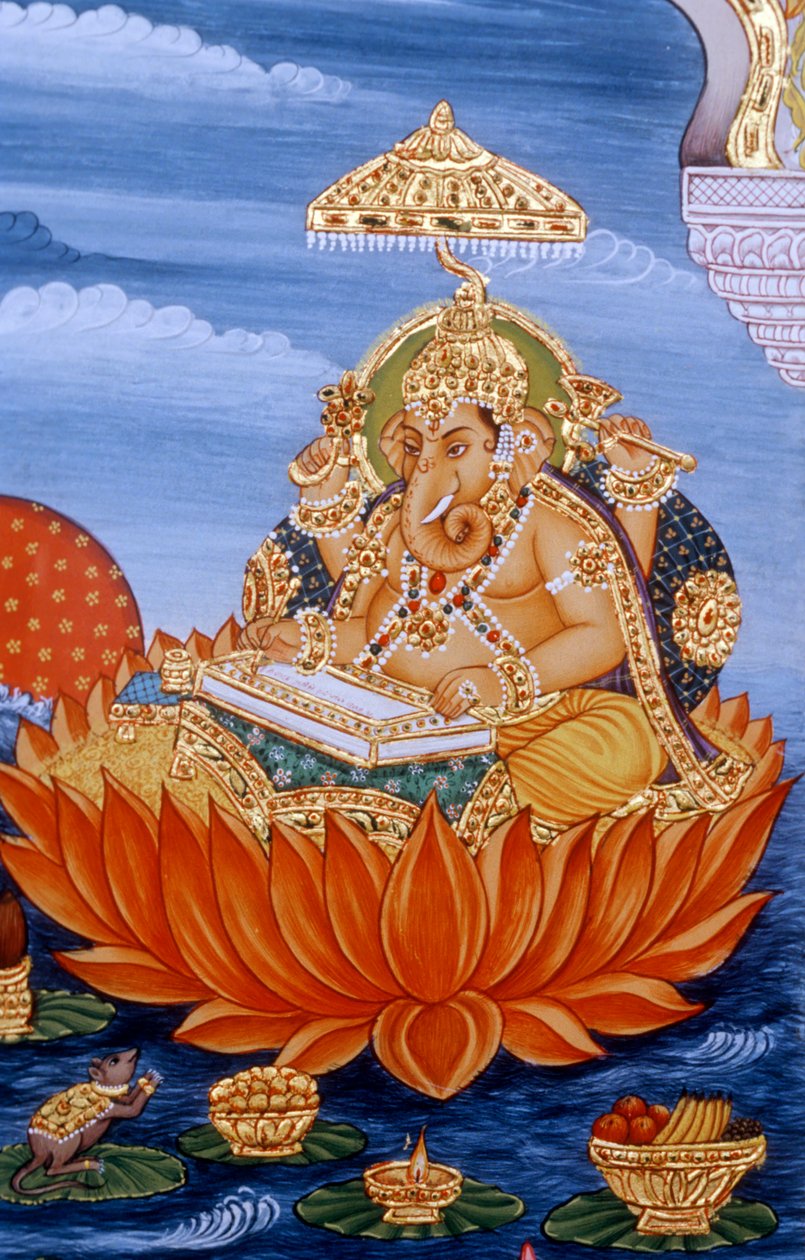 Lord Ganesh Ganpati Miniatura Pintura Escritura Escritura de School Indian