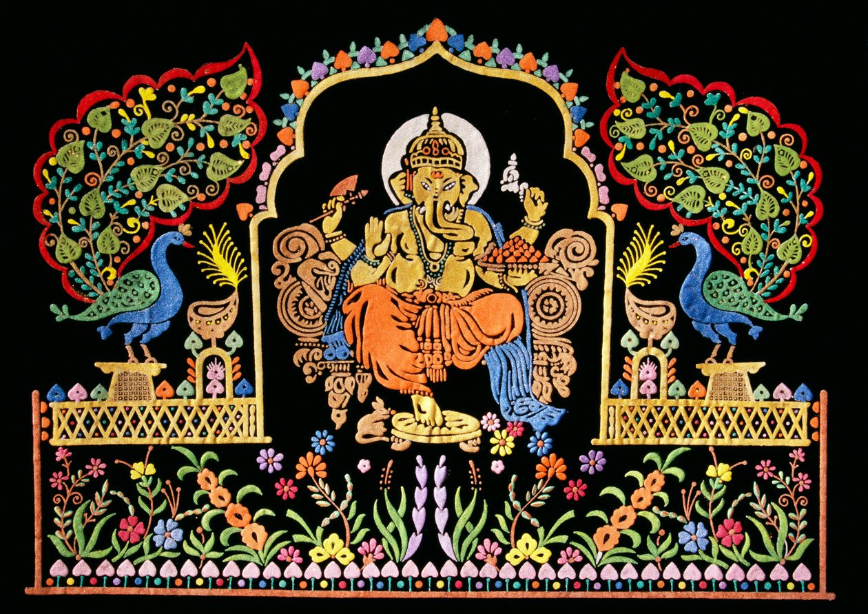Lord Ganesha Ganpati bordado en terciopelo de School Indian