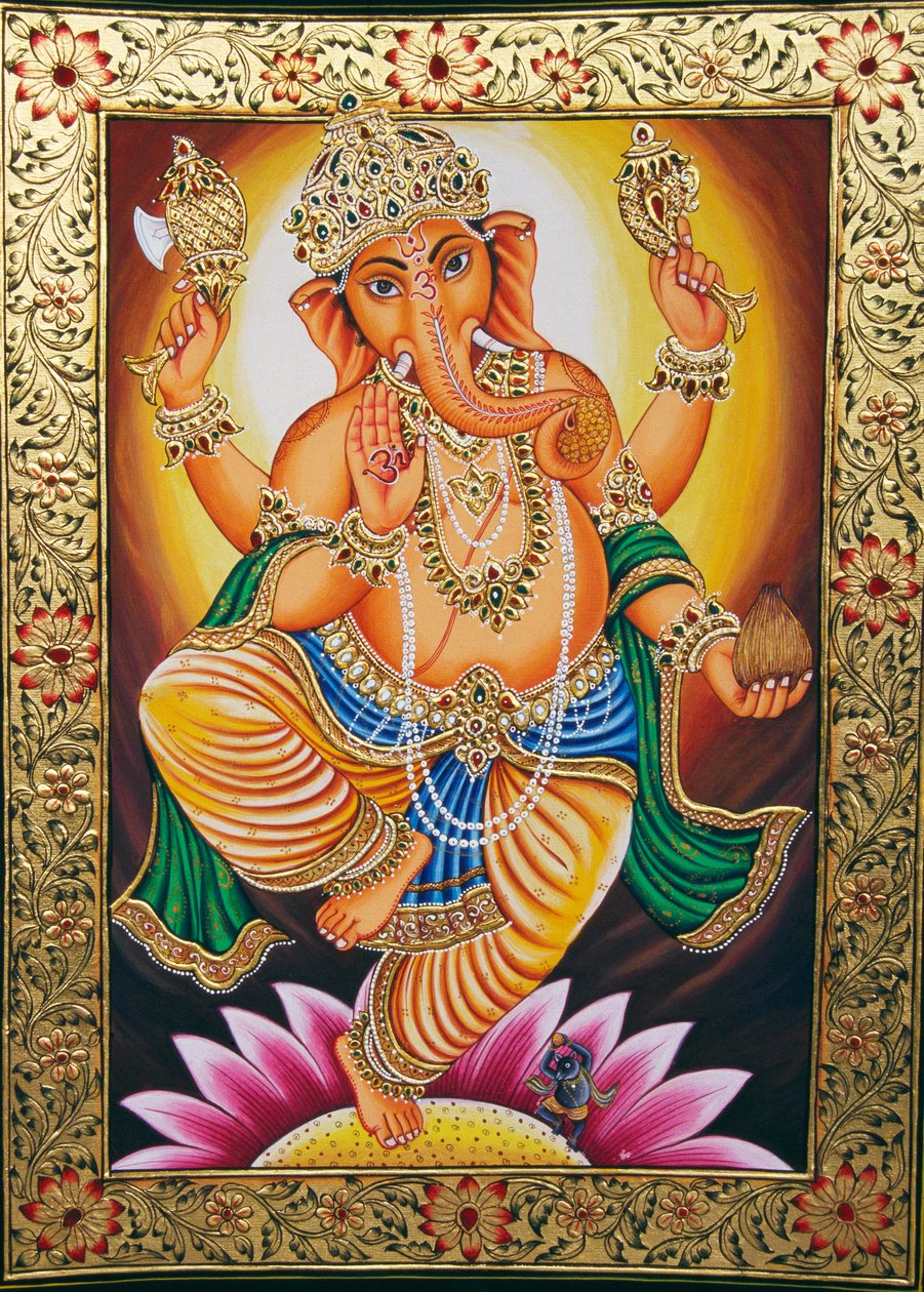 Lord Ganesha Ganpati Pintura en miniatura sobre papel de School Indian