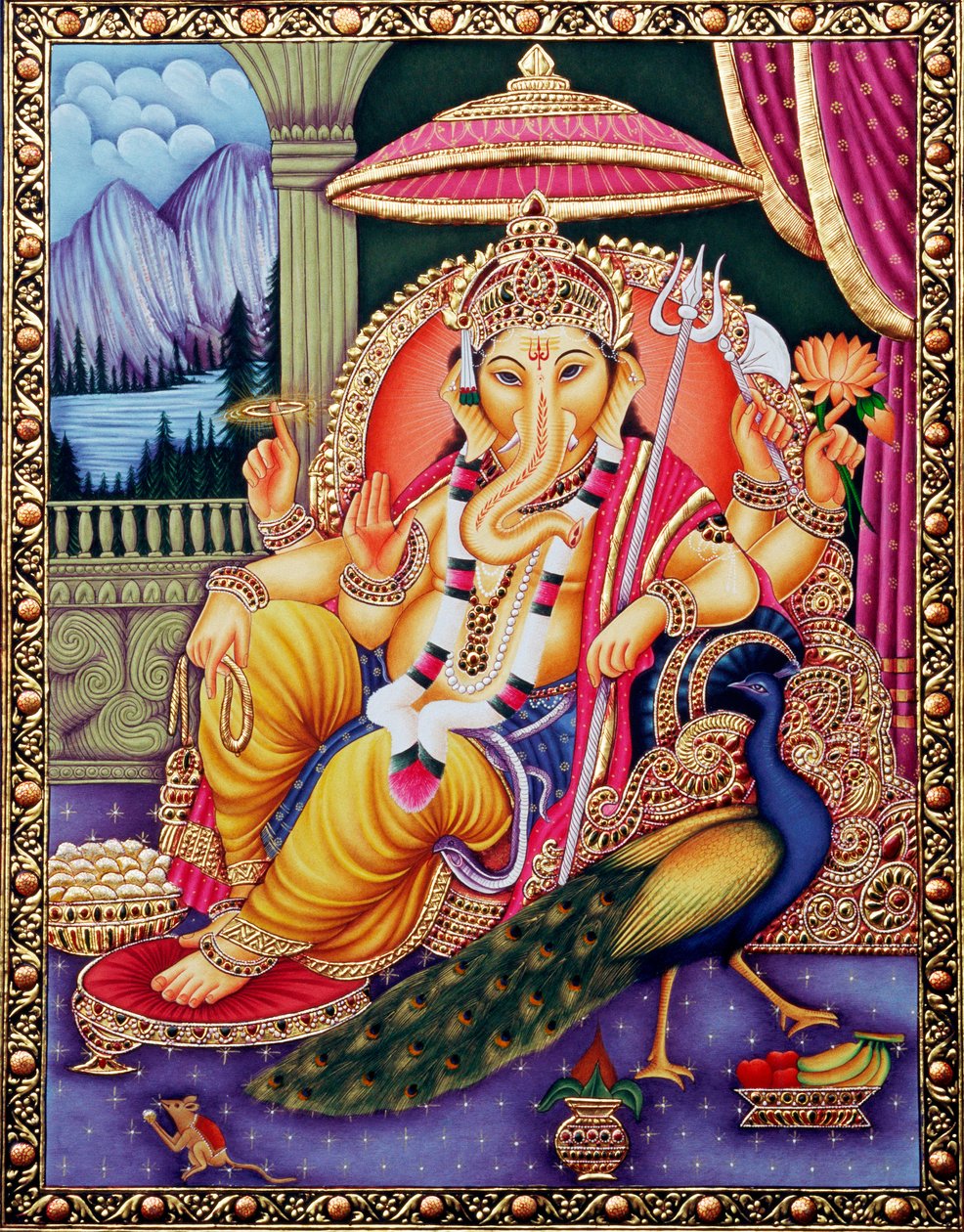 Lord Ganesha Ganpati en miniatura Pintura sobre papel de School Indian